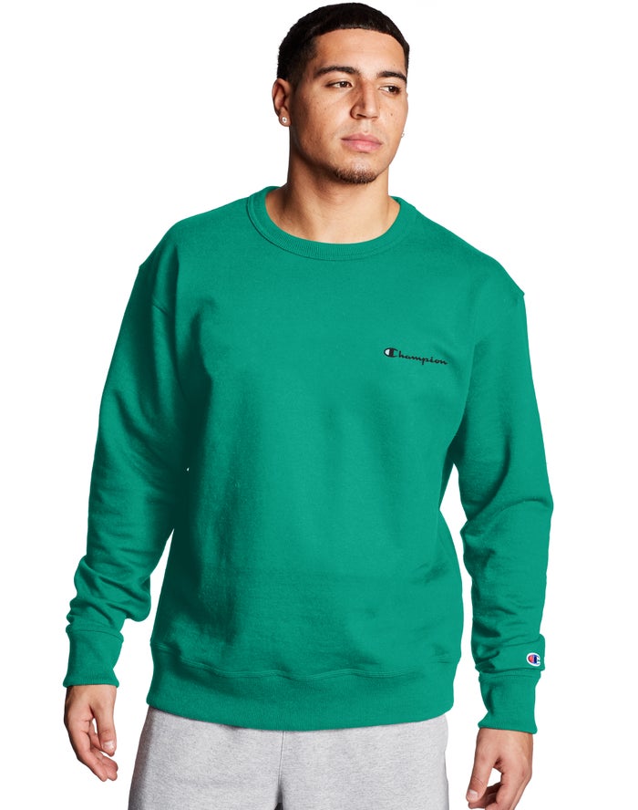 Champion Sweatshirt Heren - Groen - Powerblend Fleece Crew Script Logo ( 365079-NJF )